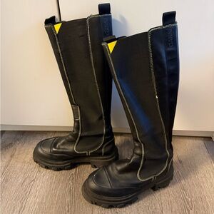 Ganni Black and Yellow Combat Boots